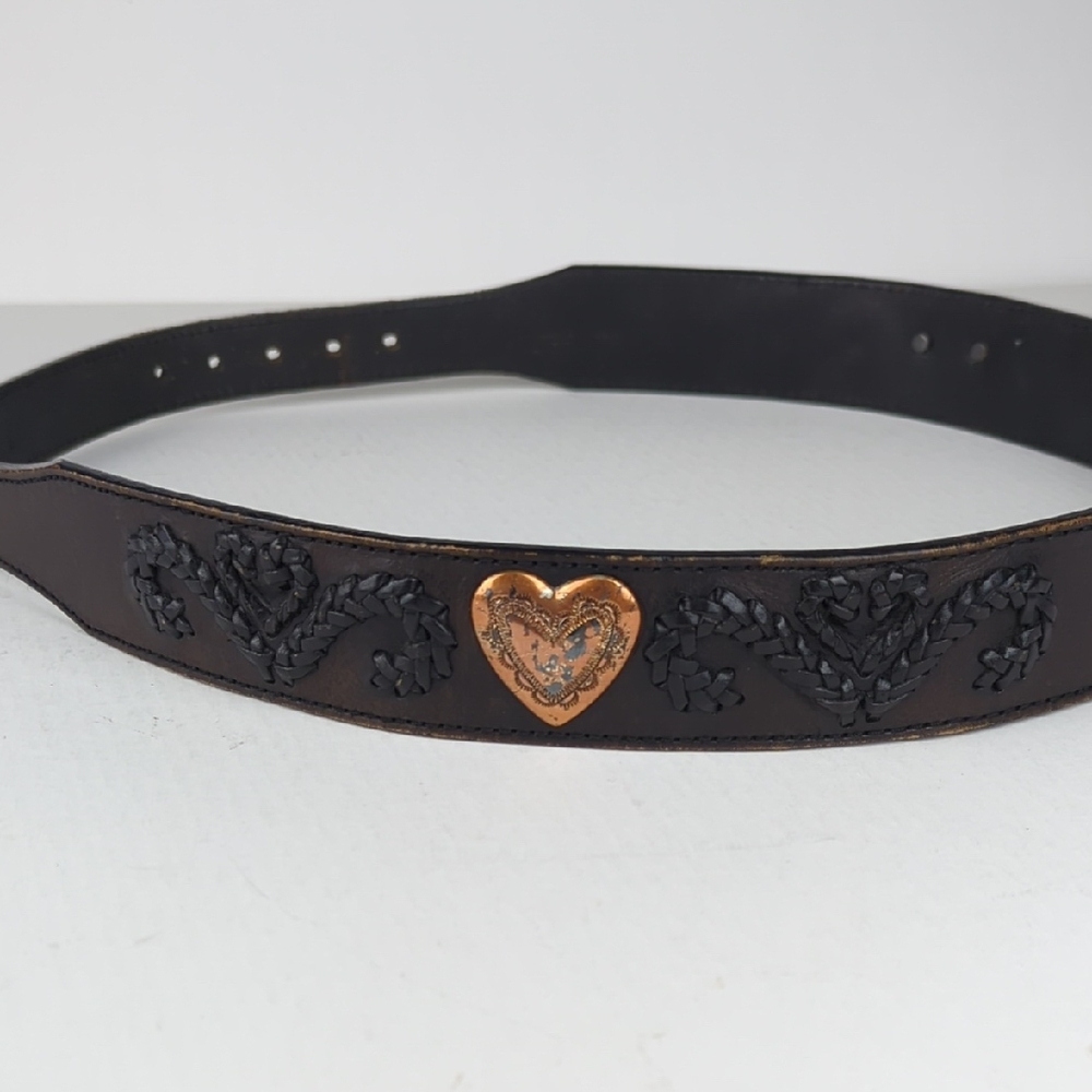 VINTAGE Women's Western Leather Gold Heart Concho Belt